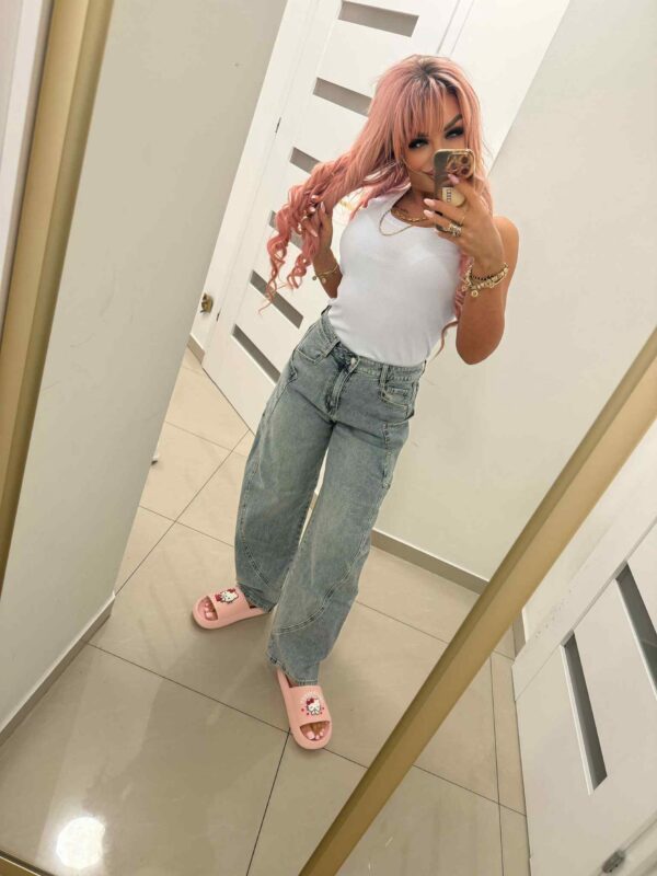 T-shirt basic z prążkowanej bawełny