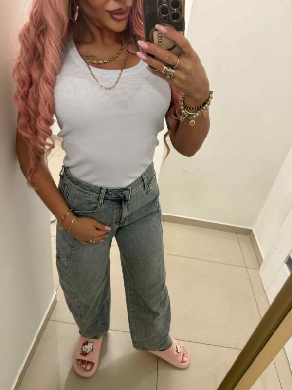 T-shirt basic z prążkowanej bawełny