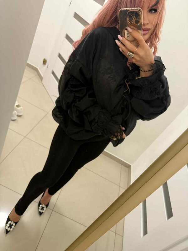 Bluzka Premium na suwak – czarna, transparentna z bufkami